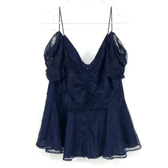 Keepsake The Label Top Womens Size XL Blue Lace Cold Shoulder Ruffle Hi Lo - Picture 6 of 8